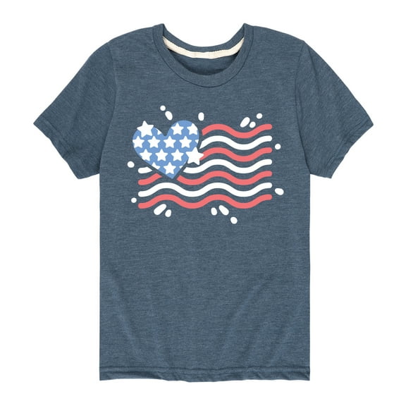 Instant Message - 4th of July - American Flag Heart - Toddler & Youth Short Sleeve Graphic T-Shirt