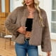 thumbnail image 1 of Chaqueta de abrigo cálida para mujer, de invierno, lisa, con cuello redondo, 1 of 7