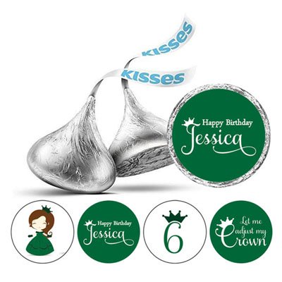Darling Souvenir 190 Pcs Princess 6th Birthday Custom Stickers chocolate Candy Labels-Green