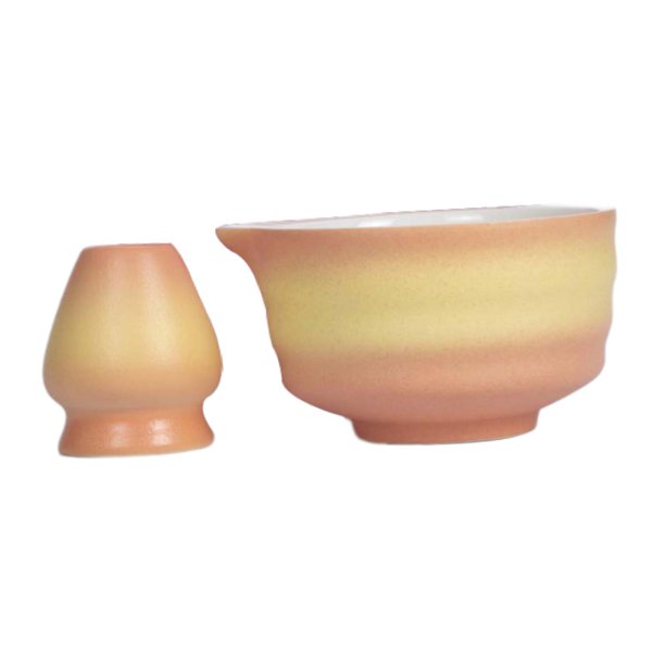 Cuenco de cerámica para matcha, suministros para preparar té, cuenco para mezclar matcha esmaltado, 350 ml, portátil Naranja y amarillo