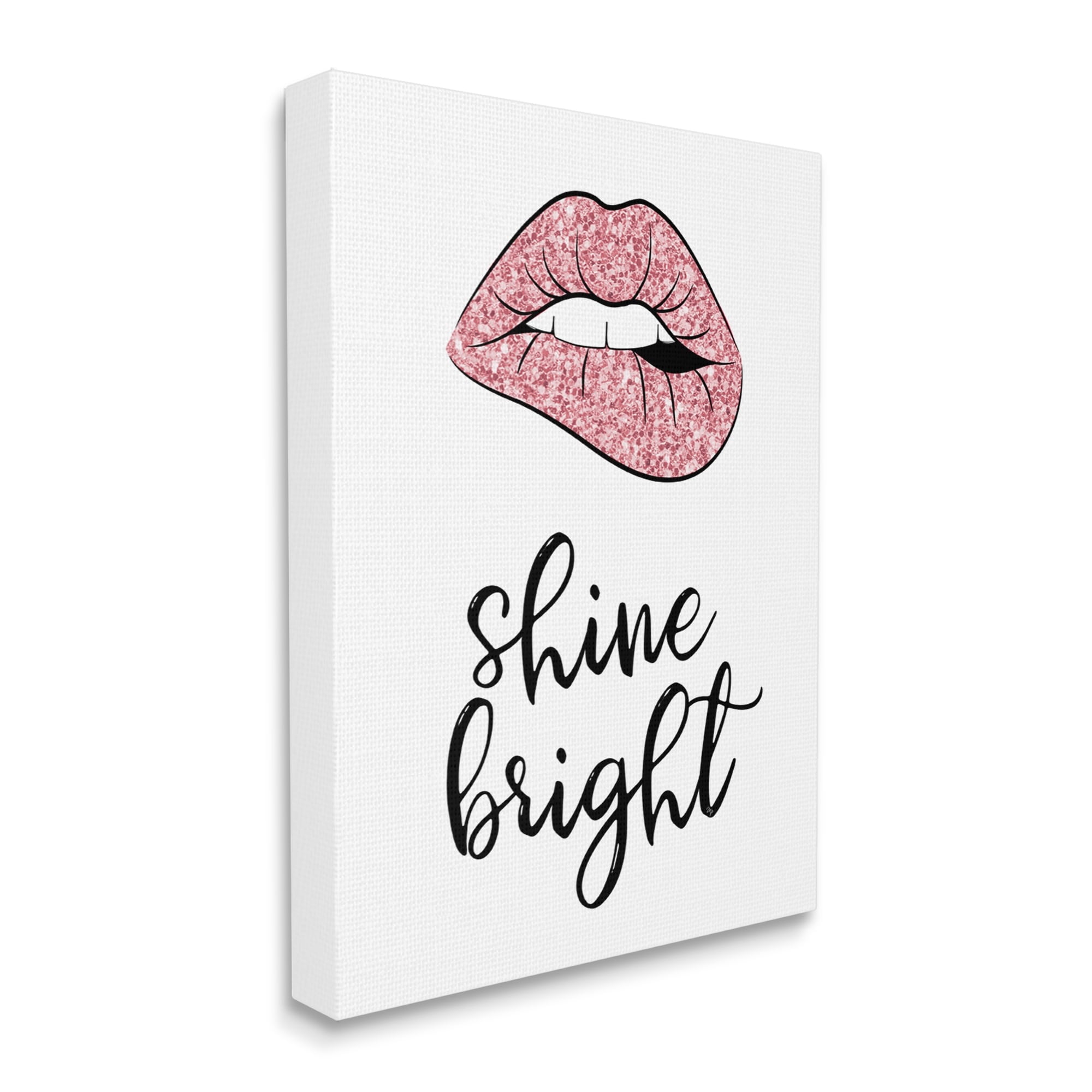 Stupell Industries Shine Bright Pink Glam Lips Beauty & Fashion Painting Gallery Wrapped Canvas Print Wall Art
