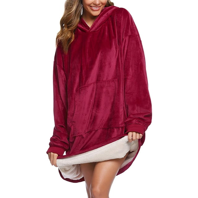 Manta de sudadera con capucha de gran tamaño con bolsillo frontal con capucha gigante para adultos, hombres, mujeres, adolescentes, rojo Jormftte HFP-0069-2
