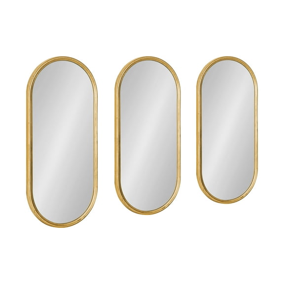 Kate and Laurel Caskill Glam Wall Mirror Set, Set of 3, 10 x 22, Gold, Decorative Modern Mirror Wall Decor Collection with Robust Frame and Capsule Oval Shape