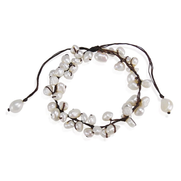 Summer Breeze Beaded White Cultured Freshwater Pearl Pull Anklet
