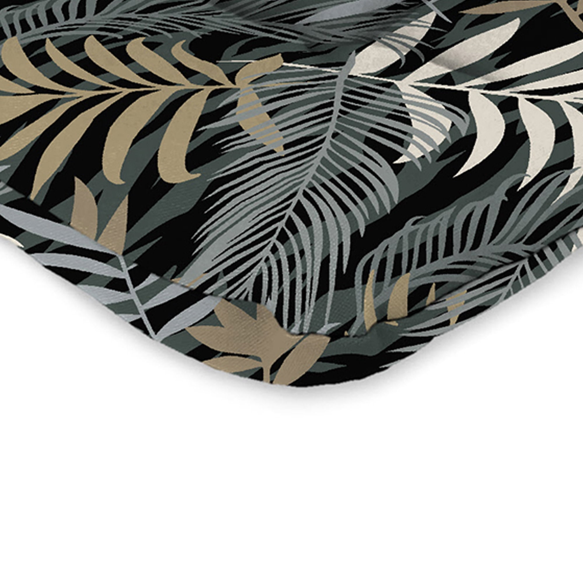 Jordan Manufacturing 38" x 21" Maryland Driftwood Black Leaves Rectangular Outdoor Wrought Iron Chair Cushion with Ties and Hanger Loop (2 Pack)