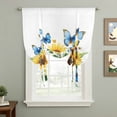 thumbnail image 2 of Summer Floral Tie Up Curtain 63 Inches Long, Watercolor Blue Butterfly Farmhouse Sunflower Balloon Style Kitchen Window Curtain Over Sink, Small Window Rod Pocket Curtain 46"x63", 2 of 9