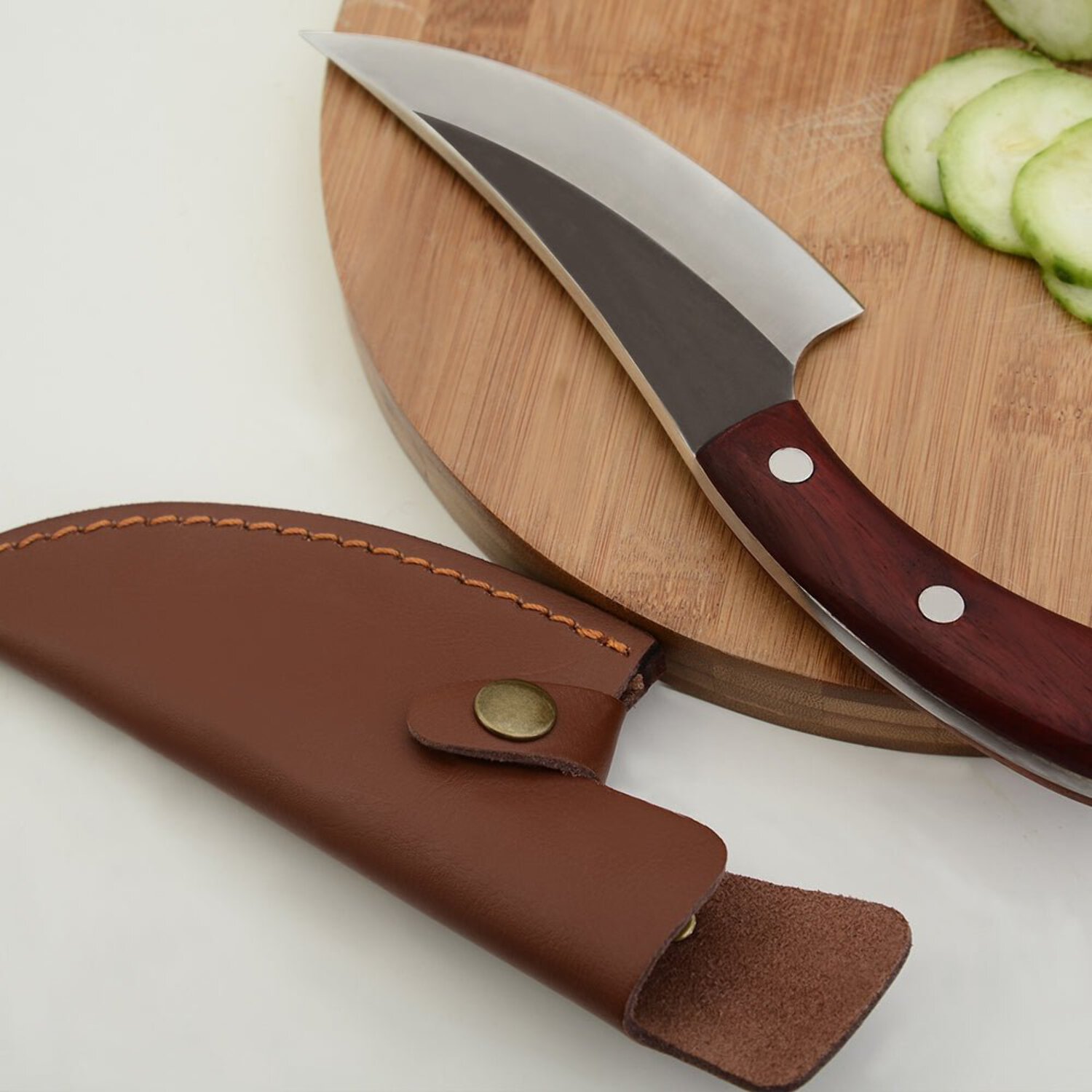 Lifespace Viking Style Chef Knife with Wood Handle  Sheath