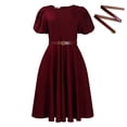 thumbnail image 3 of Ruimatai Women's Round Neck Puff Sleeve Belted A-Line Midi Dresses for Women Formal Party & Office Wear, 3 of 7