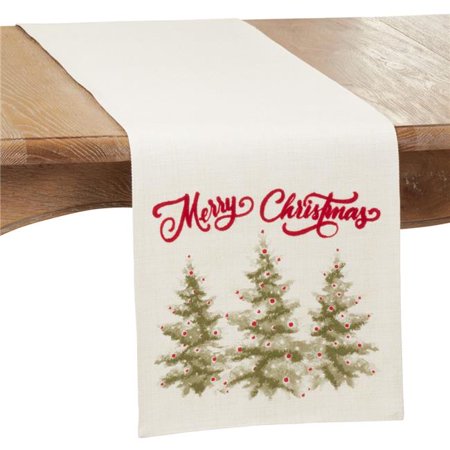 

SARO 9750.N1372B 13 x 72 in. Oblong Natural Merry Christmas Trees Table Runner