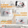 thumbnail image 4 of 3 Pack Mixer Attachments for Kitchen Aid 4.5-5 Quart Tilt-Head Stand Mixers, Heavy-Duty Metal,Includes K45DH Dough Hook, K45B Flat Beater,K45WW Wire Whip, Dishwasher Safe Replacement Kit, 4 of 7