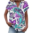 thumbnail image 2 of Ounisa Women's Loose V Neck Button Placket Drop Shoulder Sleeve Allover Print Casual Breathable Blouse, 2 of 5