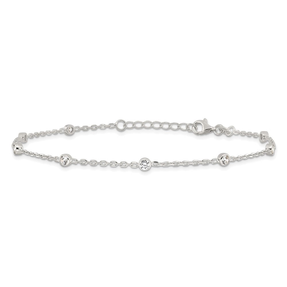 Auriga Fine Jewelry 925 Sterling Silver Cubic Zirconia Anklet 9inch for Women