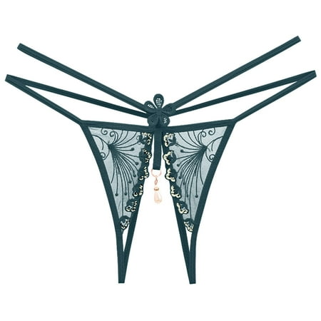 SLDKJFOWEJ Women Sexy Crotchless Panties With Beads Low Rise Seamless Cheeky G-String Thongs Open Crotch Strappy Lace Panties Lingerie For Women