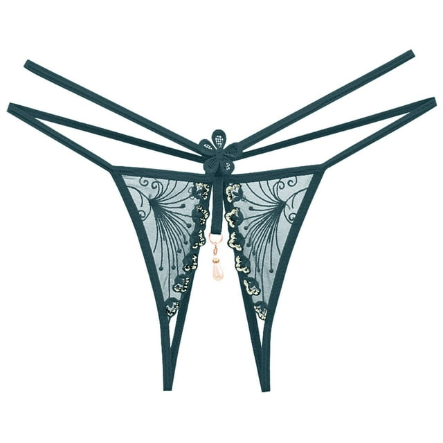 Culottes Taille Basse à Broderie Florale pour Femmes, String de Massage Ouvert avec Perles