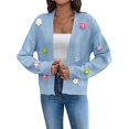 thumbnail image 2 of Women'S Cropped Cardigan Sweaters Boho Crochet Floral Embroidery Oversized Open Front Knit Sweater Outwear Blue M, 2 of 8