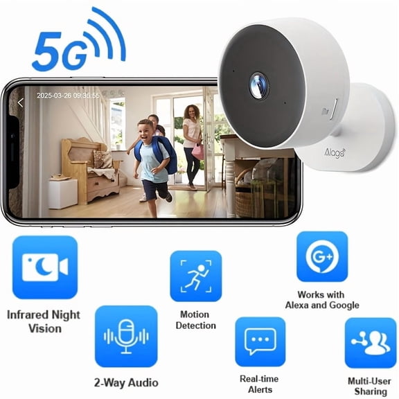 Camera Wireless Security Monitoring Home - 360° Gimbal, 2K Full HD, 5G WiFi Connection, Night Vision, APP Remote Monitoring, Two-way Voice Intercom, Motion Detection, Real-time Alarm for Home