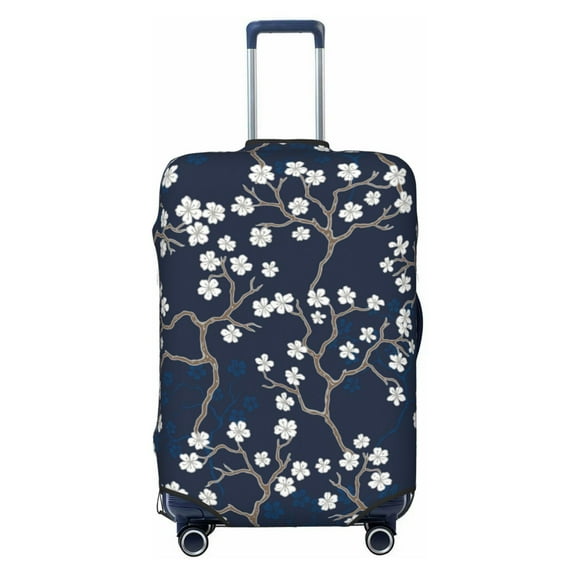 Naloa Cherry Blossoms on Navy Background Elastic Suitcase Protector, Travel Suitcase Protector Cover Fits 18-32in Suitcase - Small
