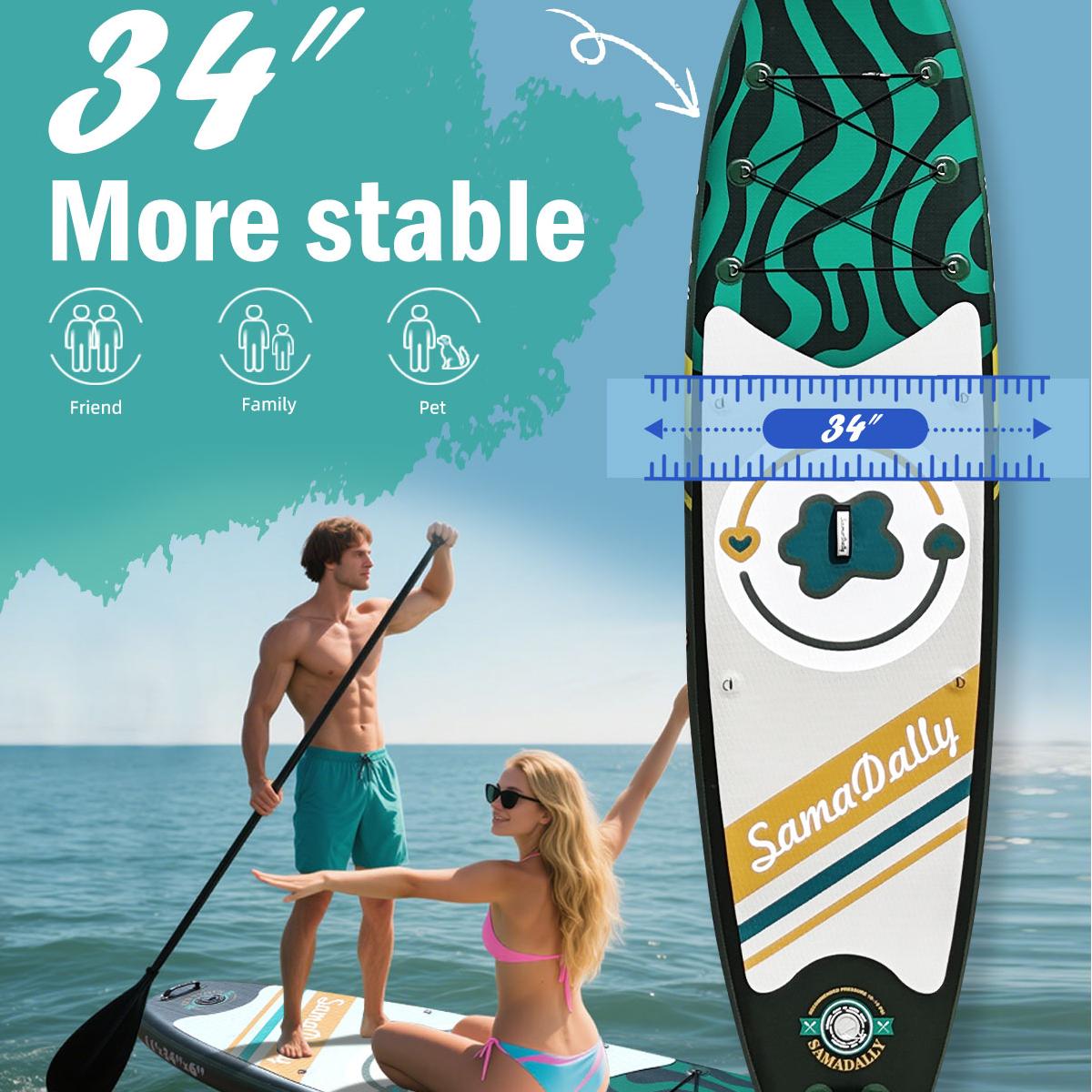 SamamDally 11' Inflatable Paddle Boards for Adults, 34'' Wide All-Around SUP Boards with Premium Accessories, Adjustable Paddle, Removable Fins, Hand Pump & Waterproof Bag (Forest Green)