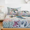 thumbnail image 6 of King Size Fitted Sheet Set - Sea Turtle Coastal 3 Piece Bedding Sets 16" Deep Pocket Fitted Sheet with 2 Pillowcases, Summer Coral Ocean Gray Blue Wooden Brushed Microfiber Hotel Luxury Bed Sheets, 6 of 9