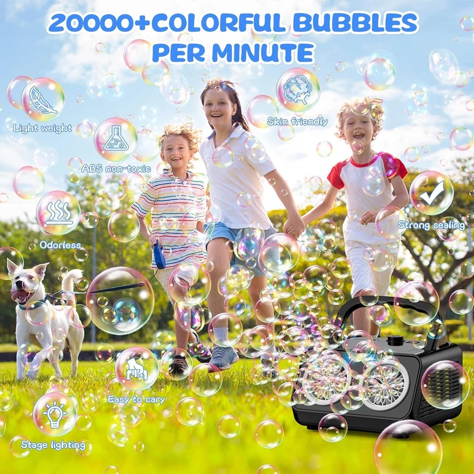 FINE MAKER Modern automatic bubble machine upgraded bubble blower with 2 fans, portable bubble machine