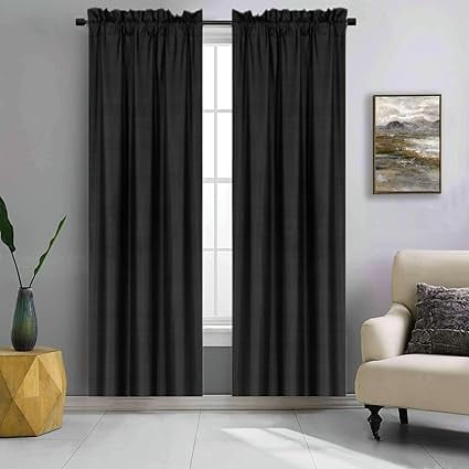 2 Panels Black Solid Blackout Thermal Rod Pocket Foam Lined Window Curtain Drape R64 63 Length