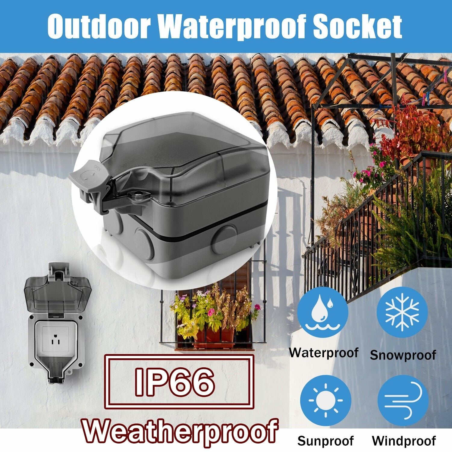 Venoro Outside Waterproof Single Socket Outdoor Wall Outlets Plug