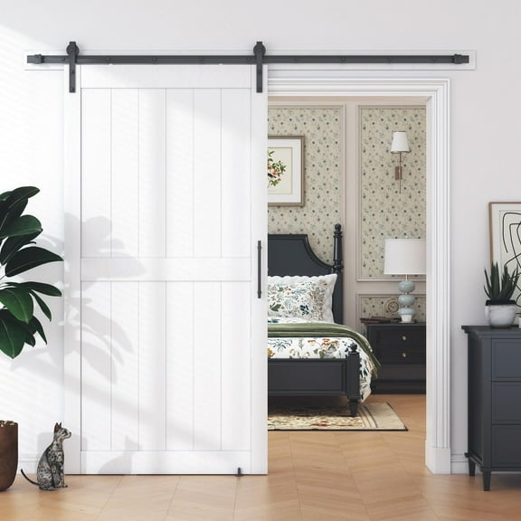 38"  X 84" White H-Frame Barn Doors Sliding Closet Door With Hardware Kit