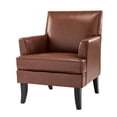 thumbnail image 3 of Modern Vegan Leather Accent Chair, Upholstered Sofa Chair with Arms & Wooden Legs for Home Living Room Brown, 3 of 8