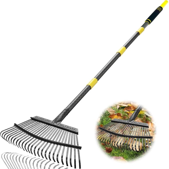 Rastrillo de hojas de jardín Coopvivi de 6 pies para césped con 25 púas de metal