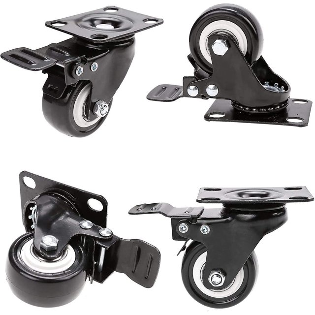 4 ruedas giratorias con freno Ruedas giratorias de goma de 50 mm para muebles con capacidad de 400 kg, negro