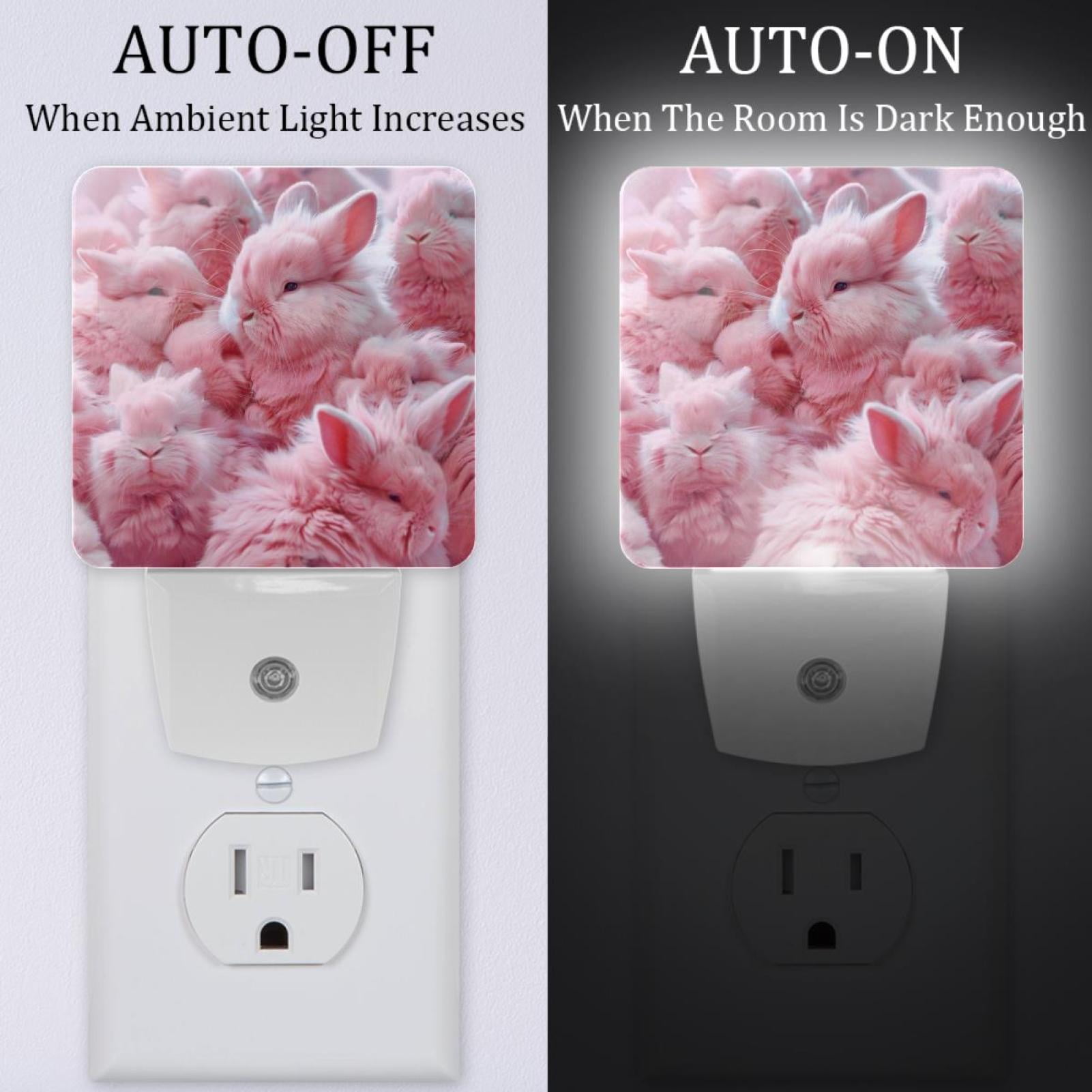 PhooArto Pink Bunny Rabbit Plug in LED Night Light Auto Sensor Dusk to Dawn Decorative Night for Bedroom, Bathroom, Kitchen, Hallway, Stairs, Baby's Room, Energy Saving