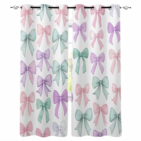 Fsddascl Pink Purple Teal Blackout Curtains for Bedroom/Living Room, Thermal Insulated Kitchen Curtains, Watercolor Bow Farmhouse Grommet Darkening Window Treatment Drapes 27.5"x39"x2