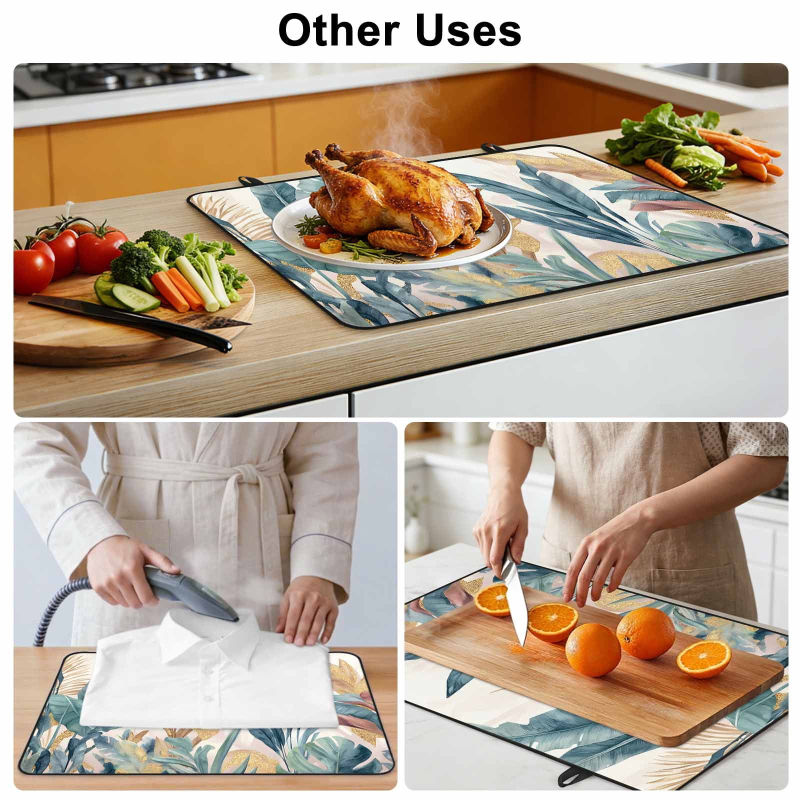 Green Yellow Tropical Leaves Stove Top Cover for Electric Stove, Heat-proof & Non Slip Glass Top Stove Cover Protector, Vintage Botanical Summer Kitchen Flat Cooktop Rubber Mat 24x21 Inches