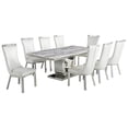 thumbnail image 1 of White Marble 9pc Dining Set with Silver Stainless Steel and 8 Chairs, 1 of 4