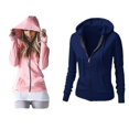 thumbnail image 3 of Chaqueta de mujer Color sólido Manga larga Cremallera Sudadera con capucha Transpirable y cómoda Top, 3 of 4