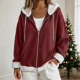 thumbnail image 2 of Fewfanhot Women Clothing Sherpa-Lined Fleece Full-Zip Hooded Jacket with Drawstring, 2 of 9