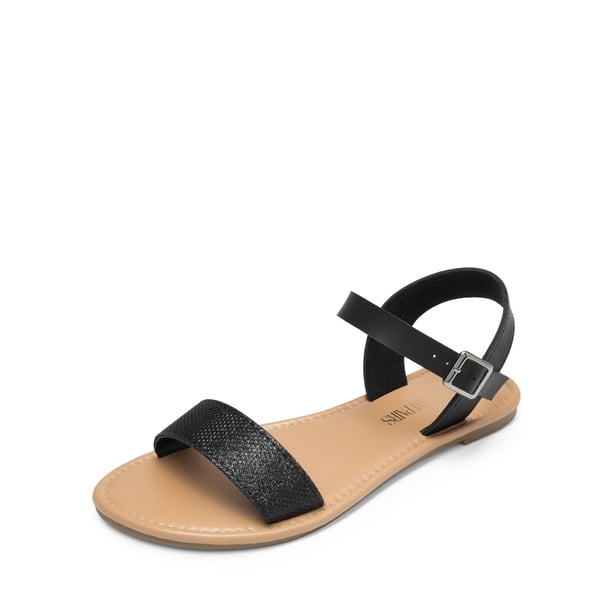 Sandalias planas con tira en el tobillo para mujer DREAM PAIRS negras talla 7.5