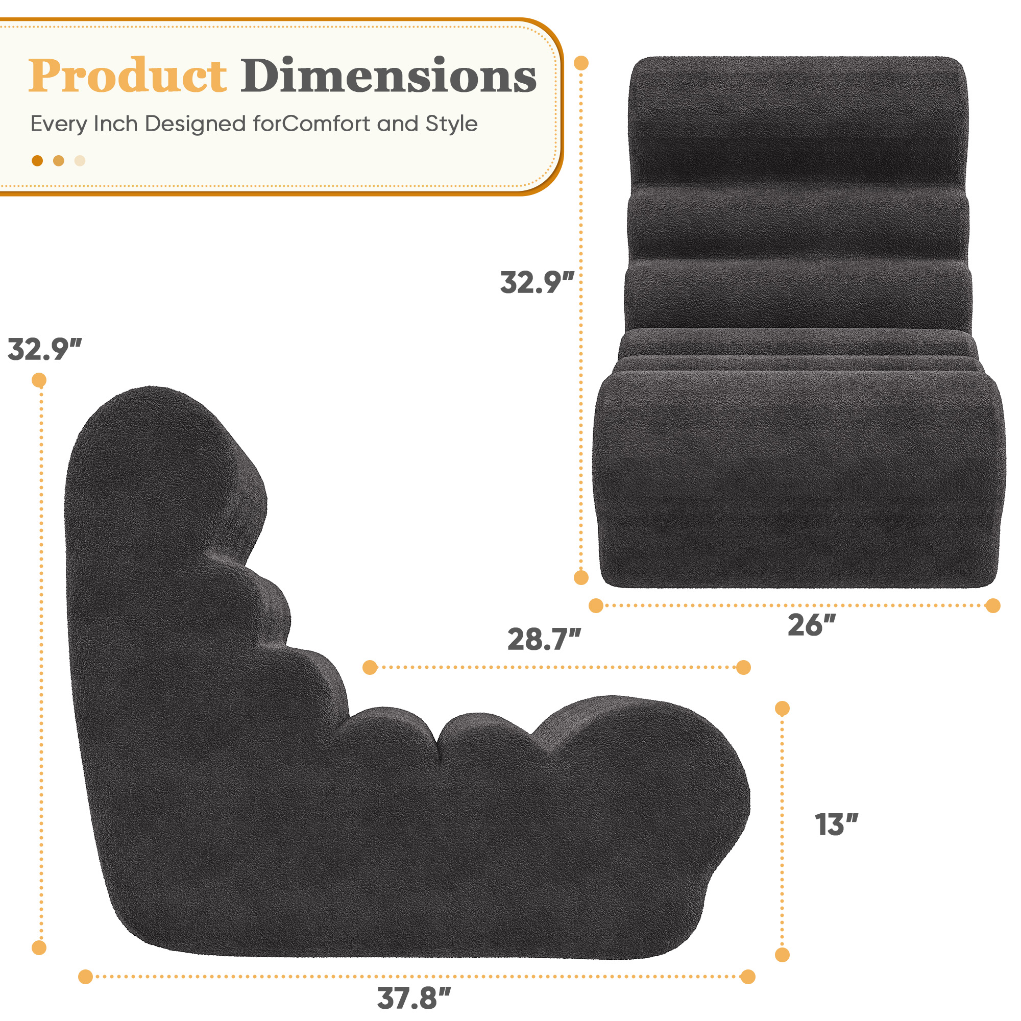 Homall Teddy Plush Bean Bag Chair for Adults – Soft Sponge-Filled Lounge Seat, Comfortable Floor Chair for Living Room and Bedroom, Dark Gray