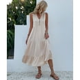 thumbnail image 3 of Women Summer Dresses Sleeveless Solid Color Casual Loose Swing Button Down Maxi Dress Beach Vacation Sundress (Apricot,X-Large), 3 of 6