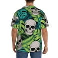 thumbnail image 5 of Balery Skull and Palm Leaves Men's Casual Button Down Shirt Short Sleeve Textured Summer Cuban Beach Shirts-X-Large, 5 of 7