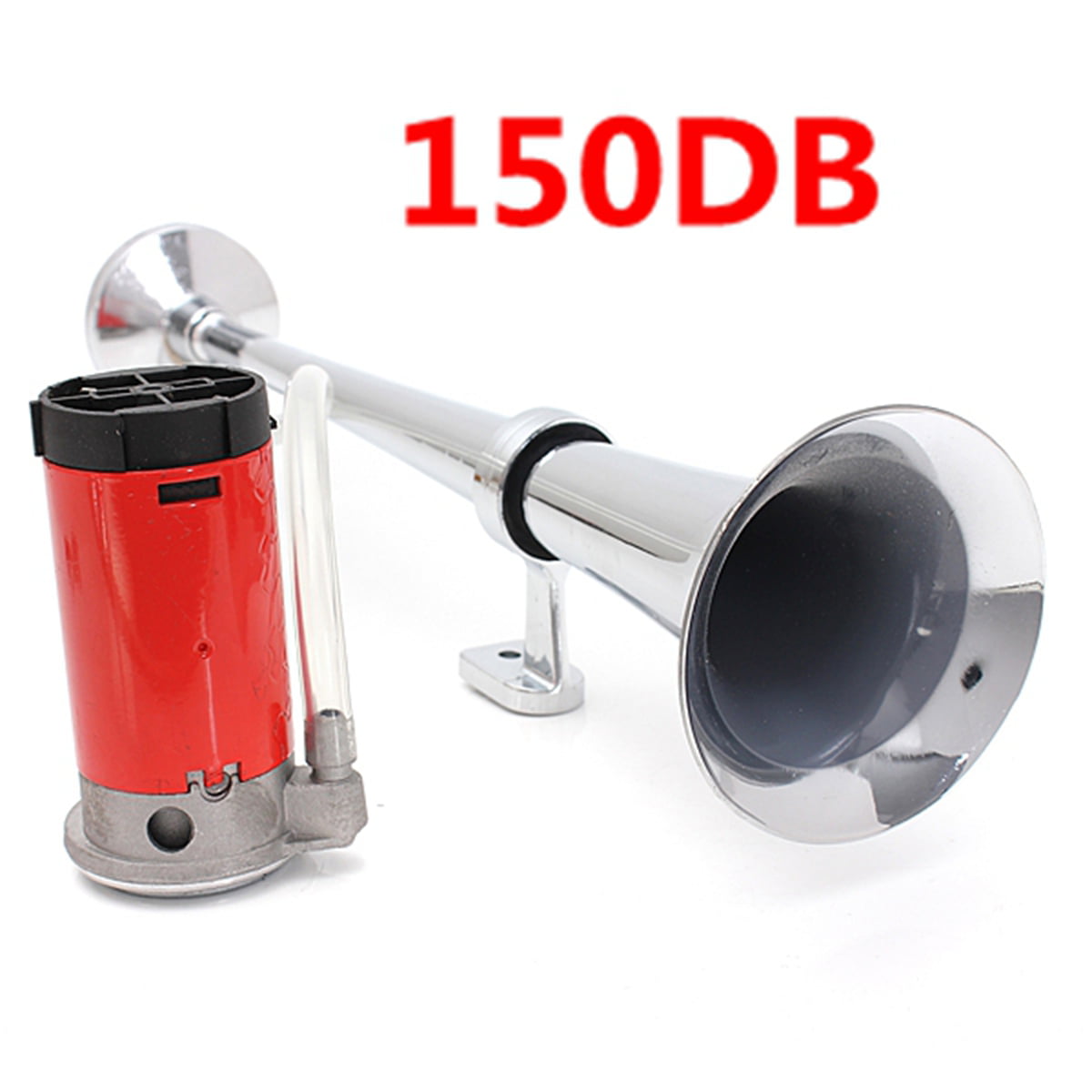 DHUILE Car Horn 12V 150db air horn car speaker 430mm Chrome Zinc Single Trumpet Truck electric horn with Compressor for Any 12V Vehicles Lorrys Trucks Trains Boats Cars