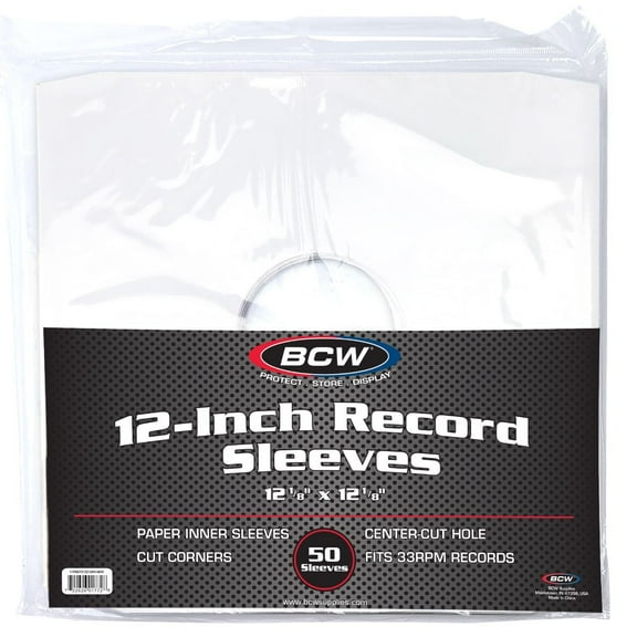 1X BCW 12 Inch Record Paper Inner Sleeve - Cut Corners - White (Pack of 50)
