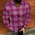 thumbnail image 4 of YFNNUP Mens Plaid Shirt Casual Button Down Flannel Shirts Long Sleeve Work Tshirt Lightweight Beach T-Shirts Hot Pink M, 4 of 9