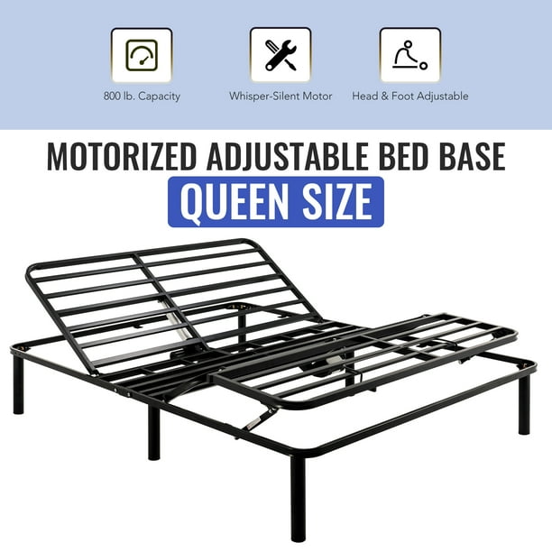Preenex Metal Elevated Adjustable Bed Frame, Queen, Black