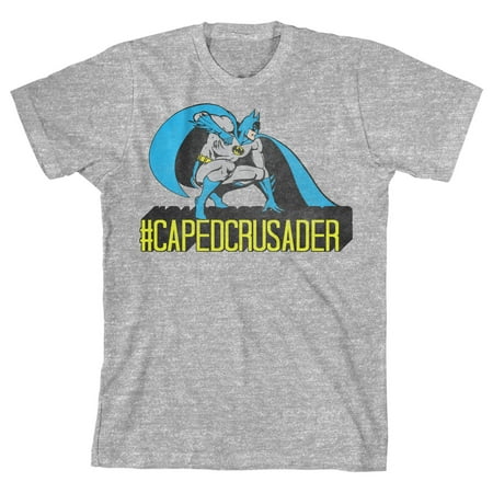 Batman #CAPEDCRUSADER Youth Boys Athletic Heather Gray T-Shirt-XL