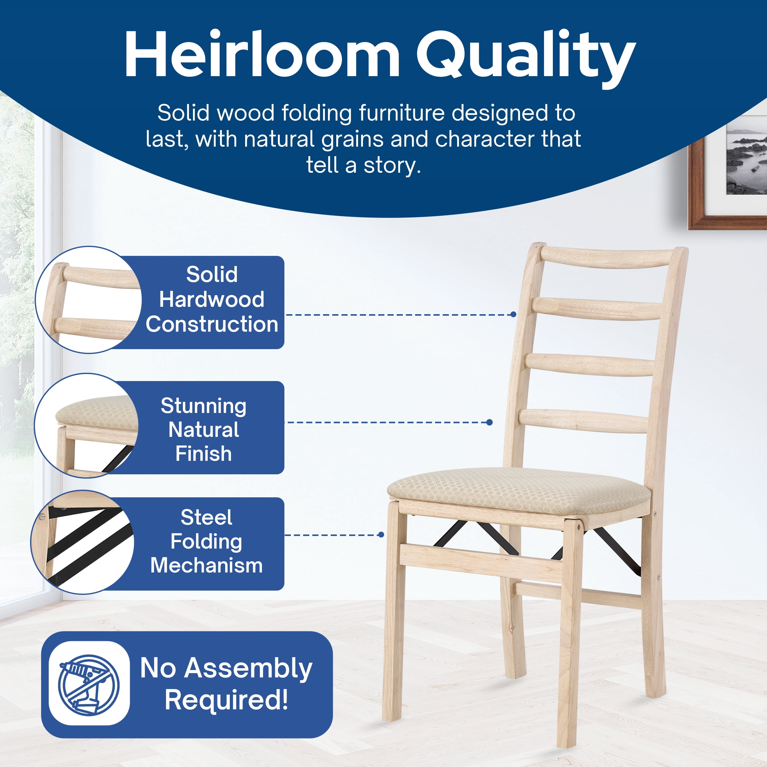Stakmore Unfinished Shaker Ladder Back Folding Chair (Set of 2)