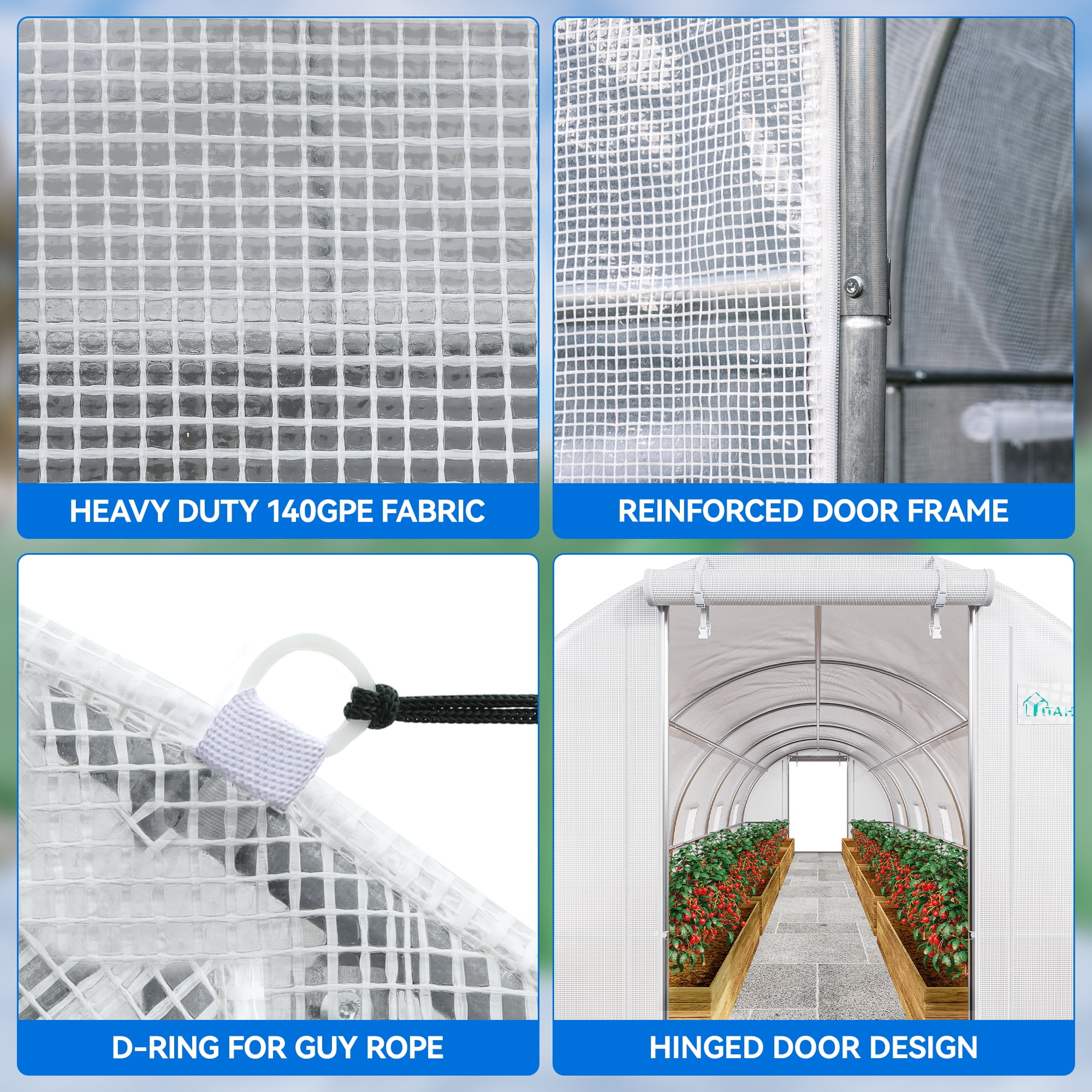 Dextrus Spacious Walk-in Tunnel Greenhouse for Outdoor Plant Gardening 26x10x6.5ft Greenhouse Large Heavy Duty Tunnel Green Houses, White