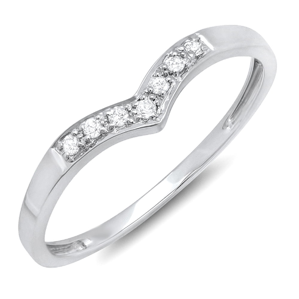 Dazzlingrock Collection 0.10 Carat Size 7 ctw Round White Diamond Ladies Wedding Guard Band Ring 1/10 CT Sterling Silver 