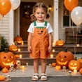 thumbnail image 2 of Girls Halloween Romper Jumpsuit Pumpkin Print Overalls Toddler Piece Outfit Long Sleeve Playsuit With Pockets, 2 of 5