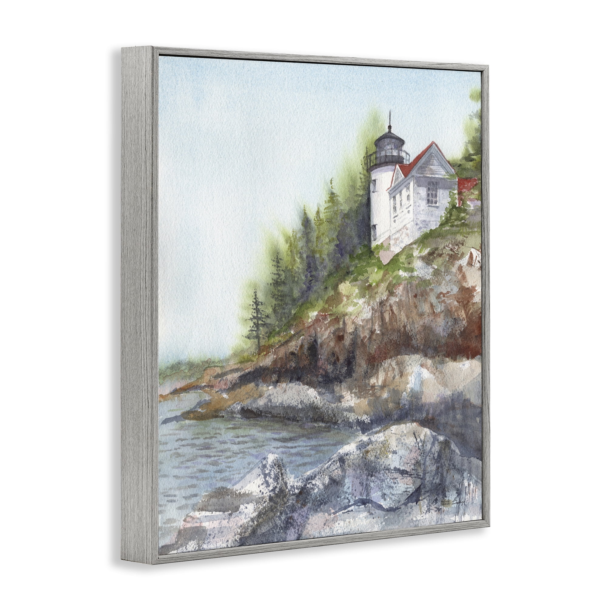 Stupell Industries Bass Harbor Lighthouse Gray Framed Giclee Art, design by Patti Bishop